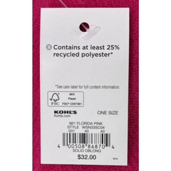 Women's Sonoma Goods For Life Pink Oblong Wrap Scarf , New With Tags, Super Soft - Picture 3 of 4